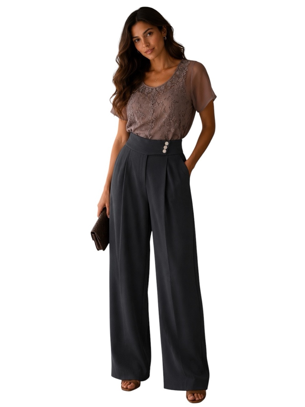 NWT CHANEL Black Wide Leg Palazzo Pants Wood Silk Lining Button ClosureFR44 US10